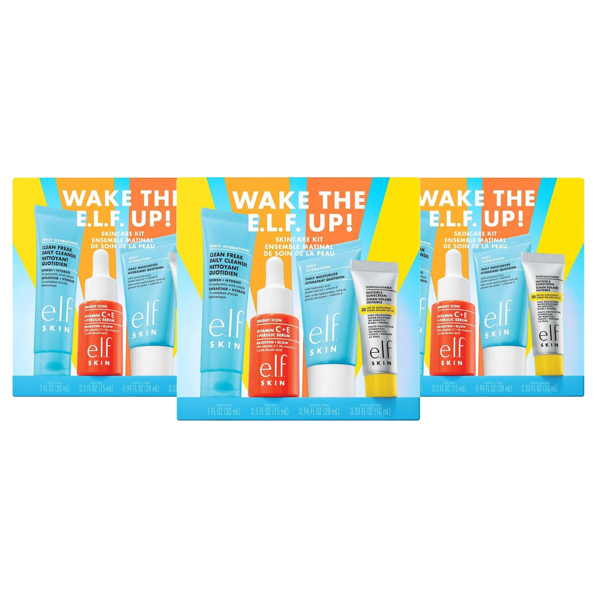 e.l.f. Skin Wake the e.l.f. Up Skincare Kit – 4 mini's, 3 stuks