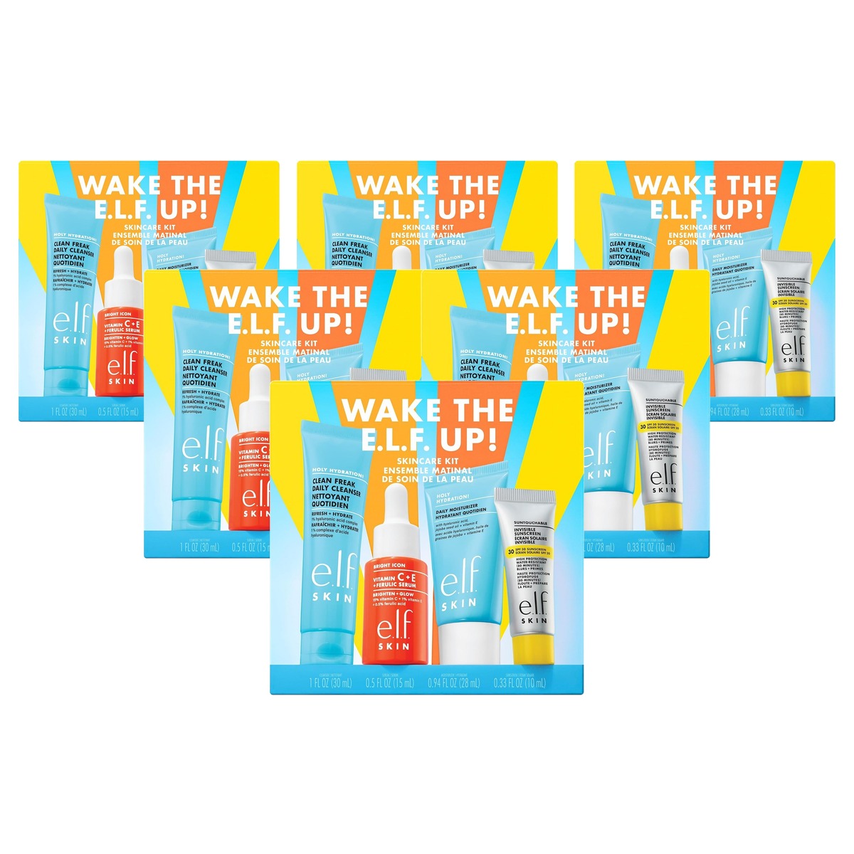 e.l.f. Skin Wake the e.l.f. Up Skincare Kit – 4 mini's, 6 stuks