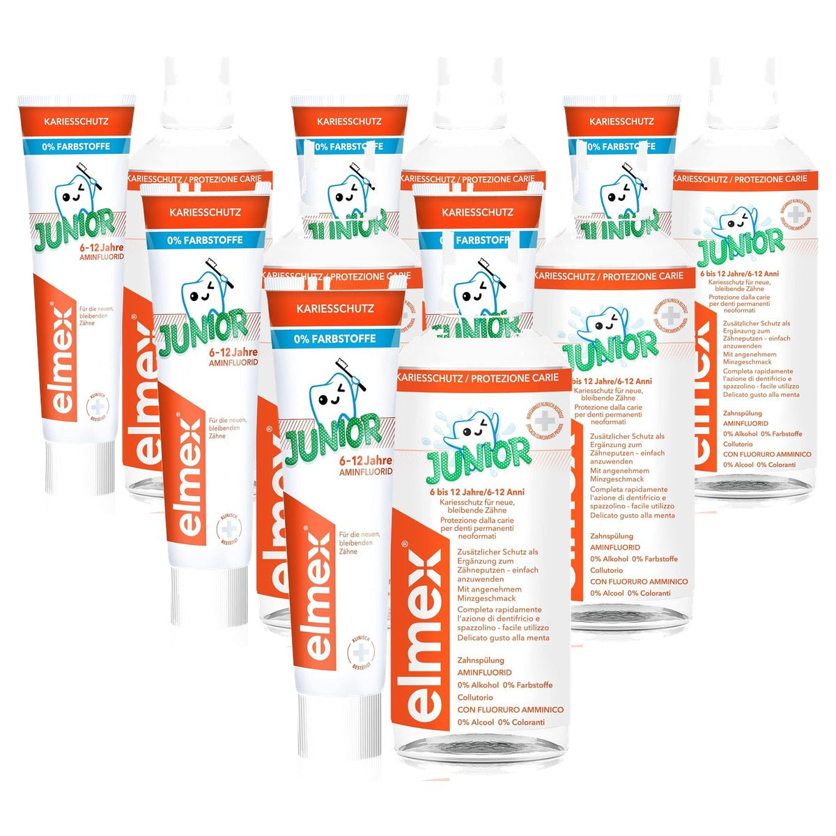 ELMEX Junior set tandpasta & mondspoeling 400 ml 6 x 75 ml - Voordeelverpakking