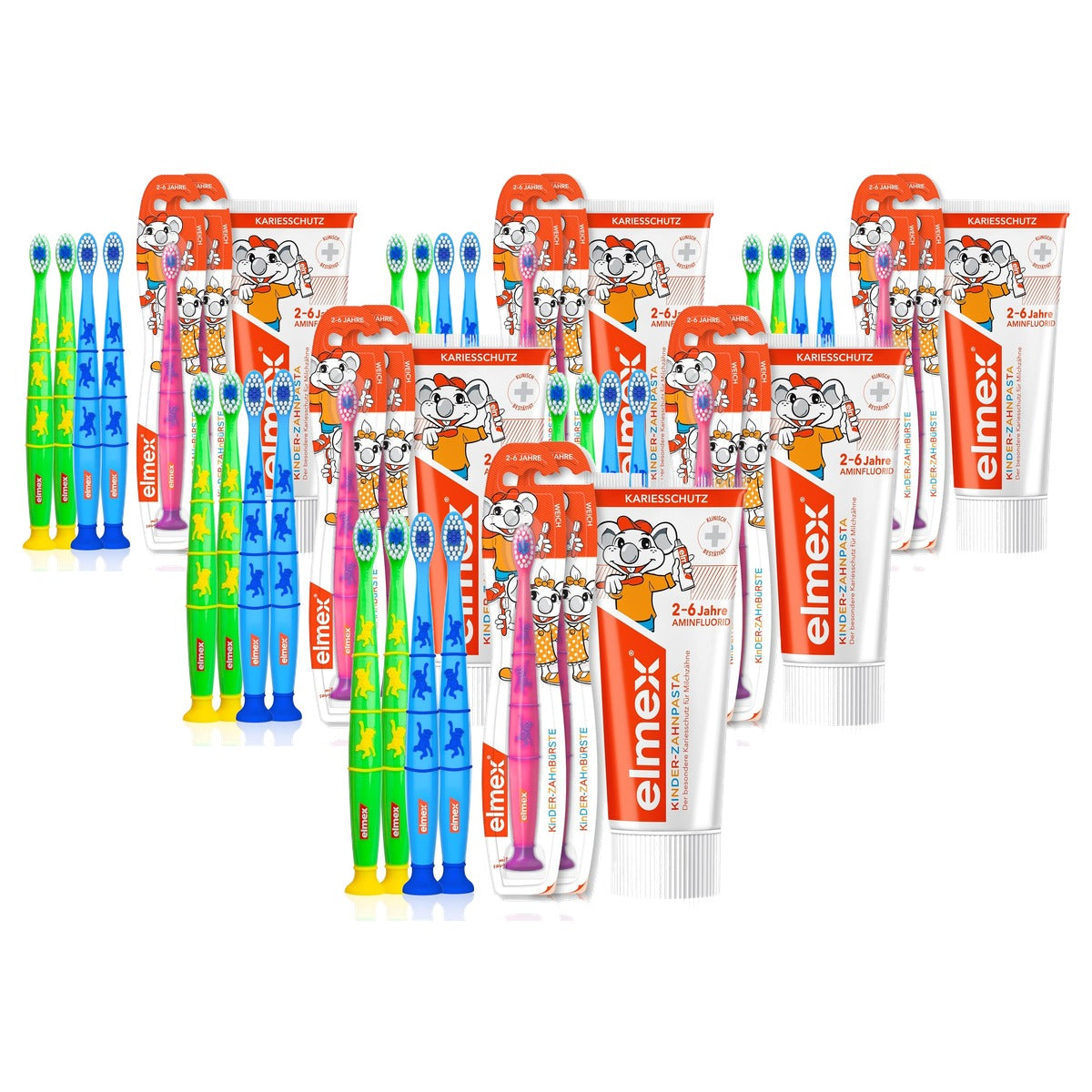 Elmex Kinderset tandpasta en 6 tandenborstels 6 x 50 ml - Voordeelverpakking