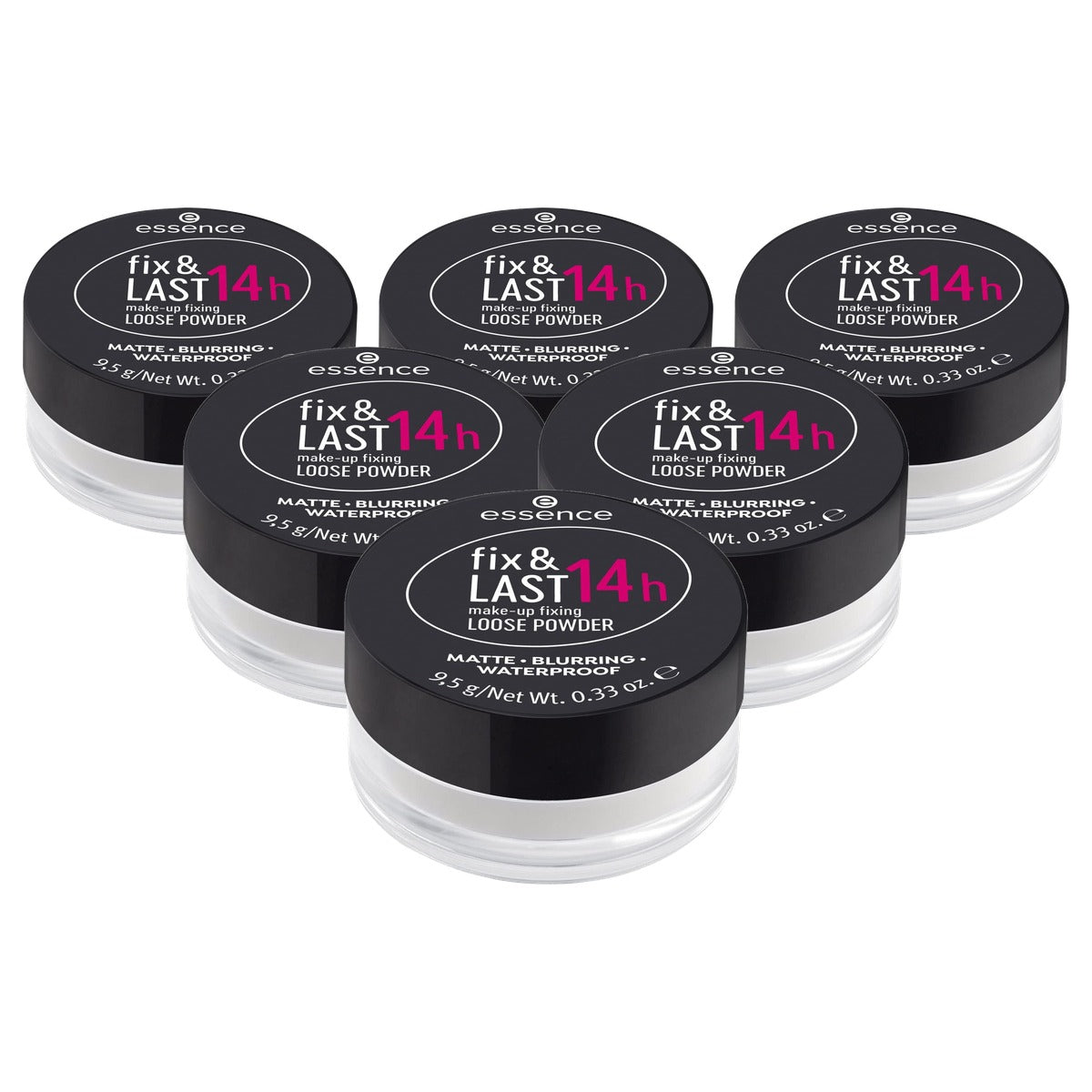 essence fix & Last 14h loose powder transparant, 9,5 g - 6-pack