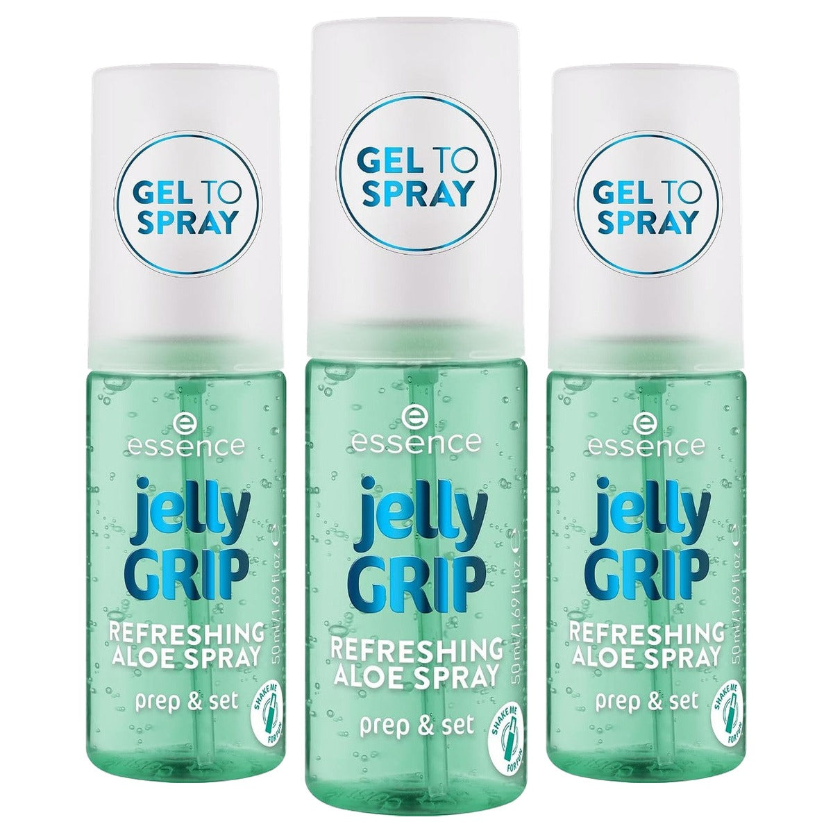 essence Jelly Grip Refreshing Aloë Spray fixeerspray 50 ml - 3-pack