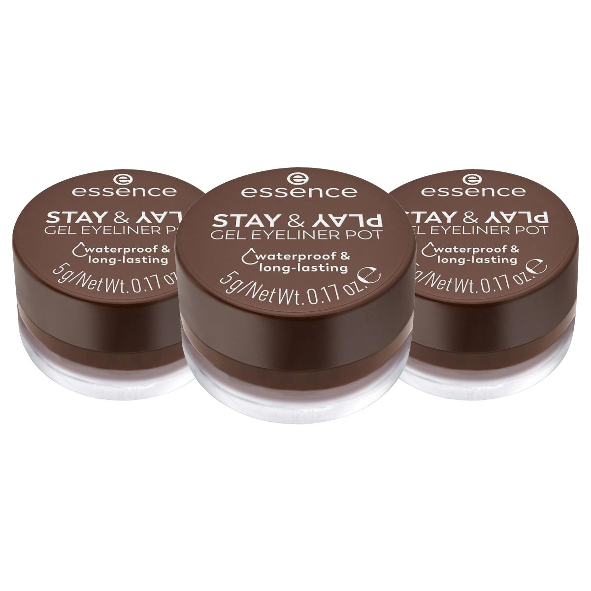 Essence Stay & Play Gel Eyeliner Pot nr. 02 bruin - 3-pack
