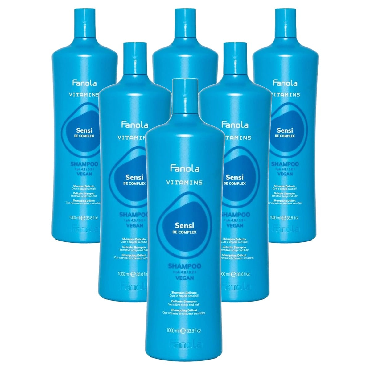 Fanola Vitamins Sensi Care Shampoo voor Gevoelige Hoofdhuid 1000 ml - 6-pack