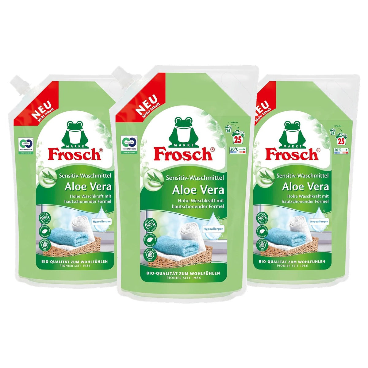 FROSCH Aloë Vera Sensitive Wasmiddel 3 x 1,5 l - Voordeelverpakking