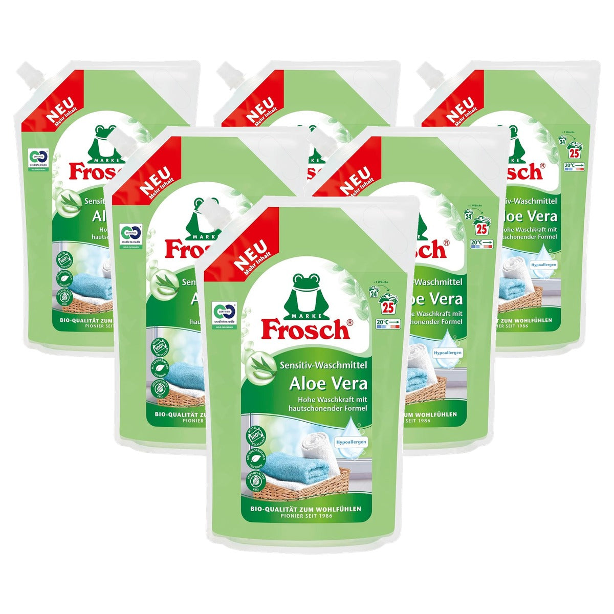 FROSCH Aloë Vera Sensitive Wasmiddel 6 x 1,5 l - Voordeelverpakking