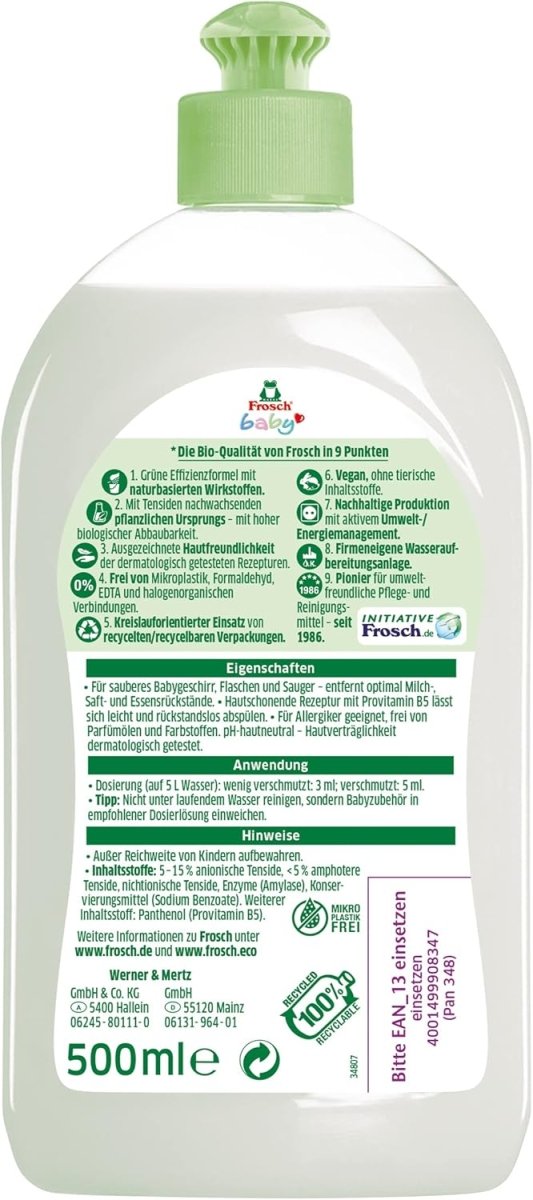Frosch Baby Spül - Reiniger, sensitives Spülmittel für Babyflaschen & Sauger, hypoallergen, für Allergiker geeignet, 500 ml door Huishoudvoordeel nu bij Huishoudvoordeel