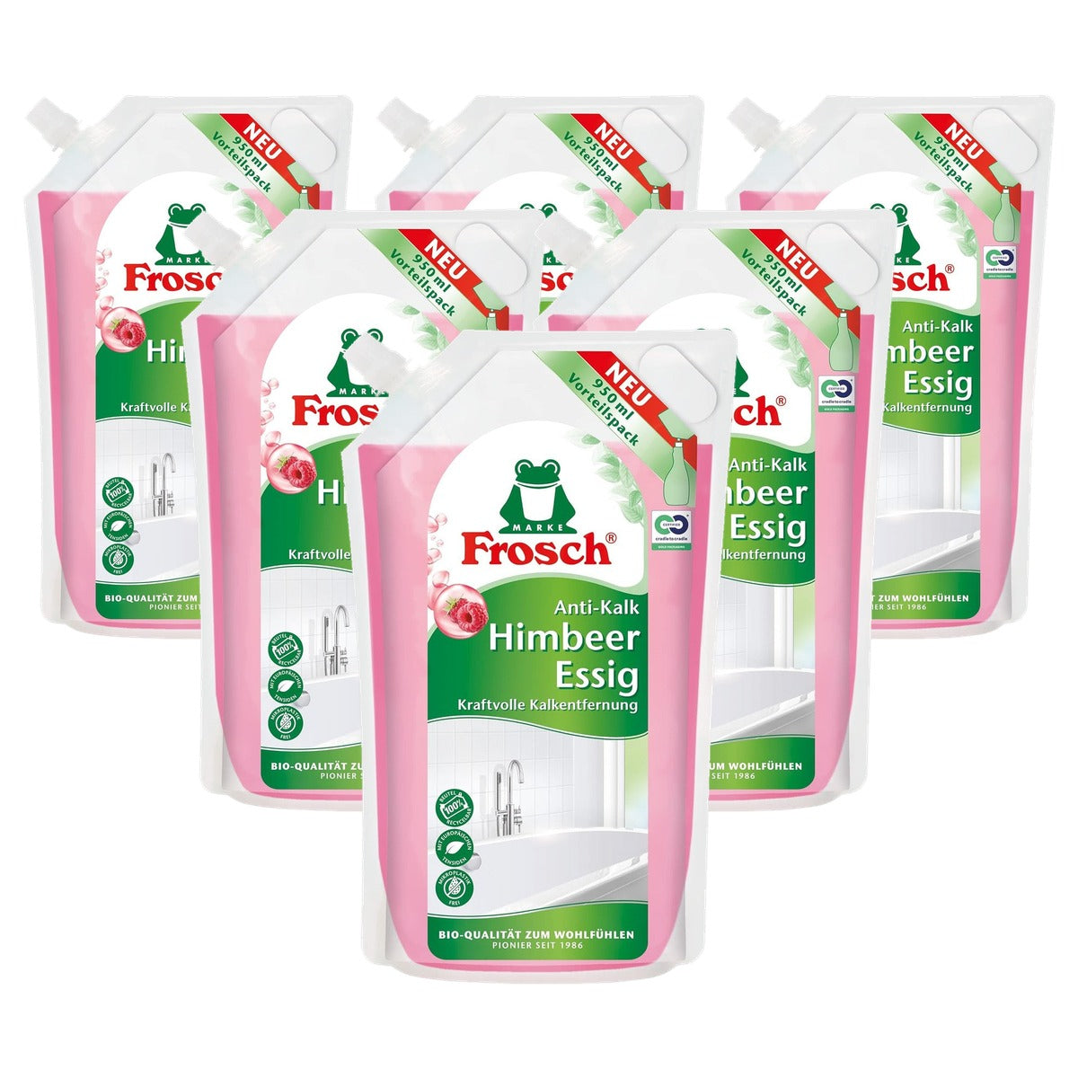 FROSCH Raspberry Azijn Anti-kalkreiniger Navulzak 6 x 950 ml - Voordeelverpakking