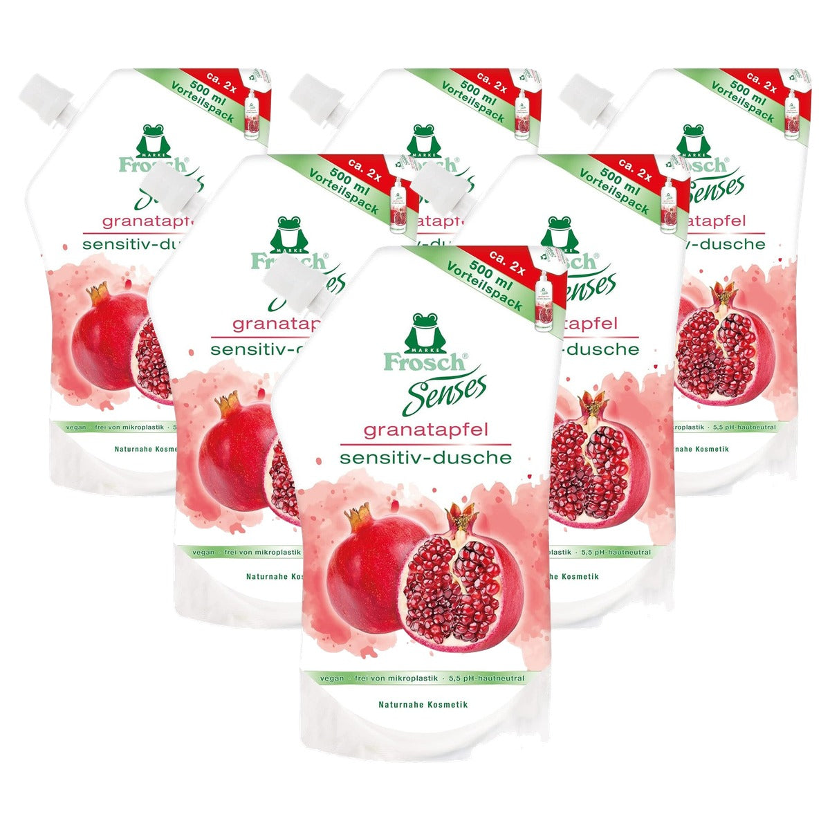 FROSCH Senses Granaatappel Sensitive Douchegel Navulzak 6 x 500 ml - Voordeelverpakking