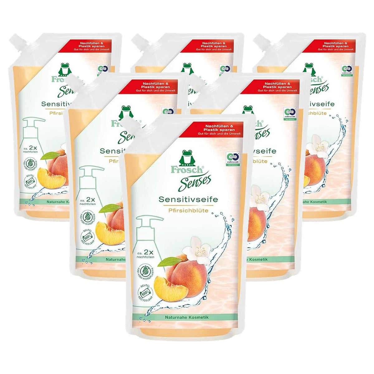 FROSCH Senses Sensitive Zeep Perzikbloesem 6 x 500 ml - Voordeelverpakking