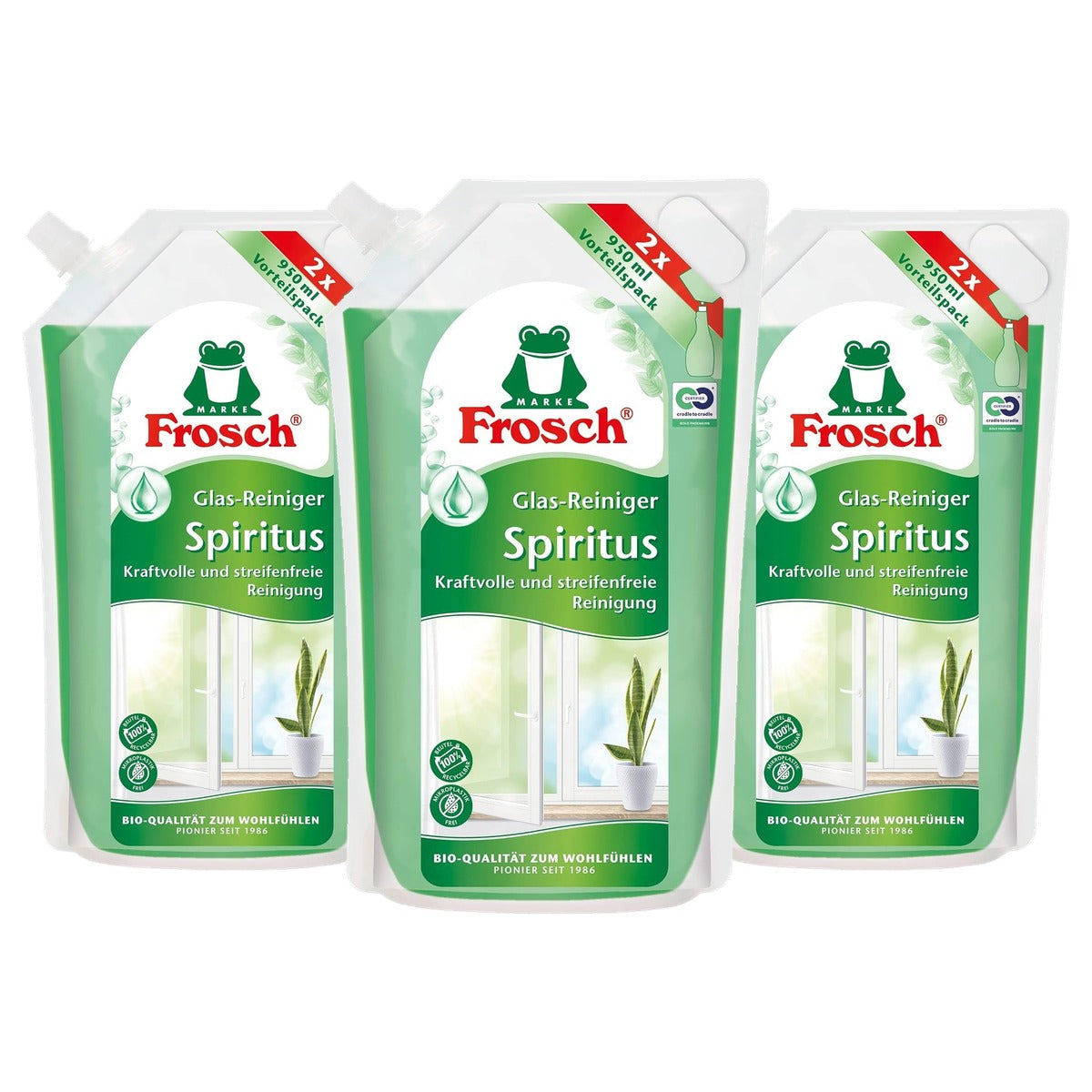 Frosch Spiritus Glasreiniger Navulzak 3 x 950 ml - Voordeelverpakking