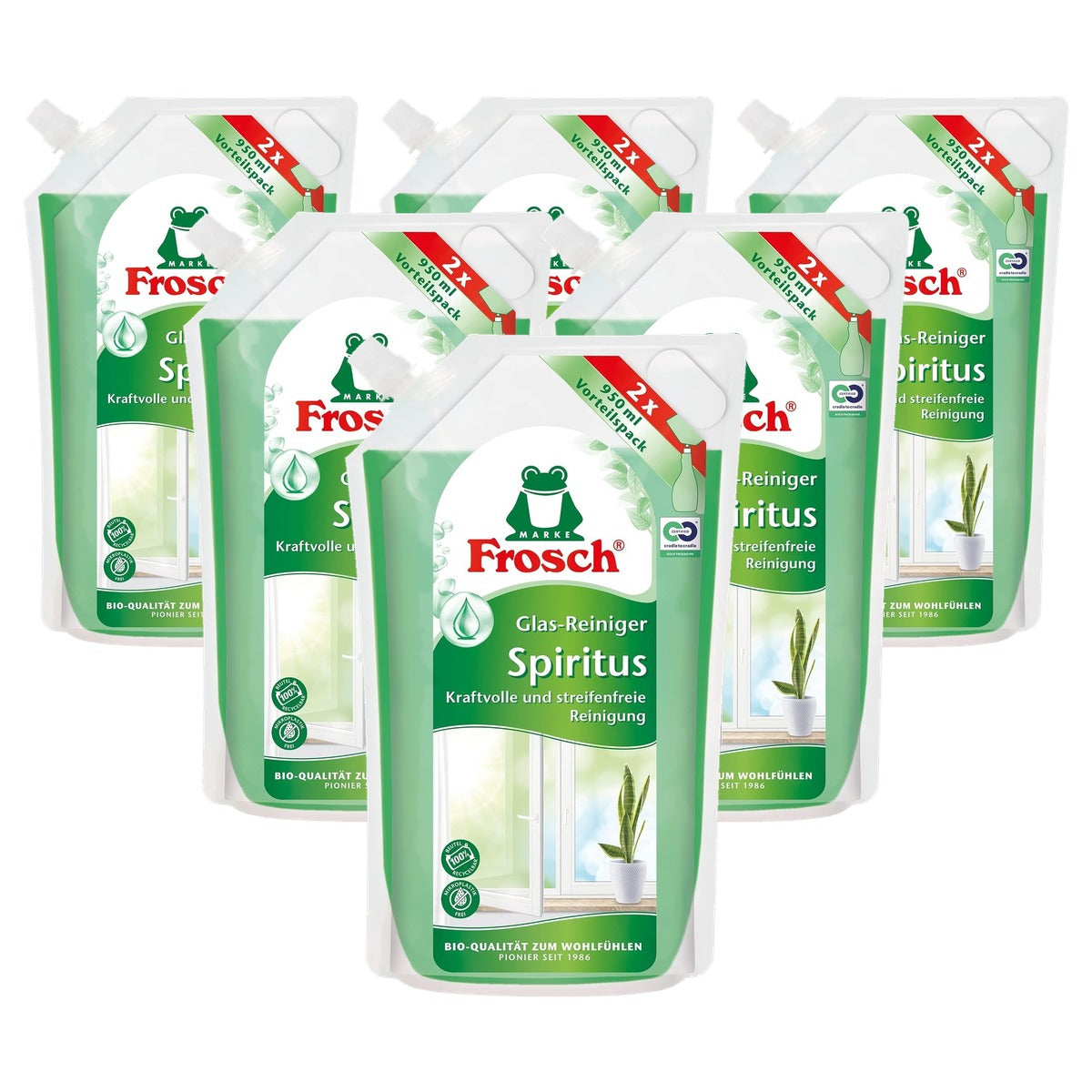 Frosch Spiritus Glasreiniger Navulzak 6 x 950 ml - Voordeelverpakking