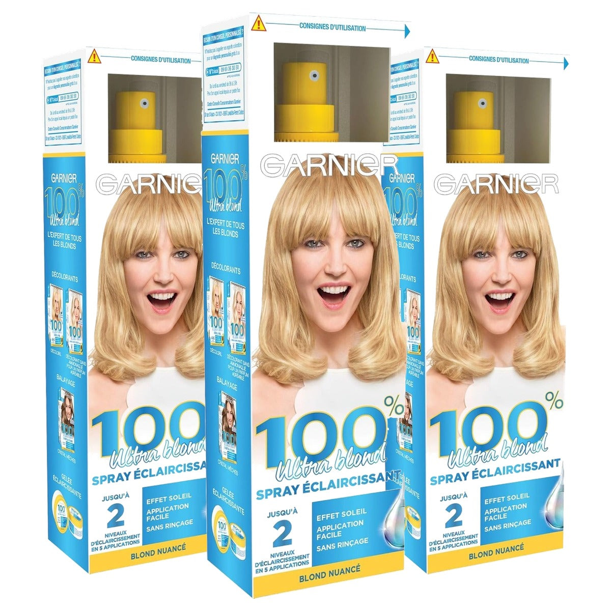 Garnier 100% Ultra Blonde Lichtingsspray Crystal Sun 3 x 125 ml - Voordeelverpakking