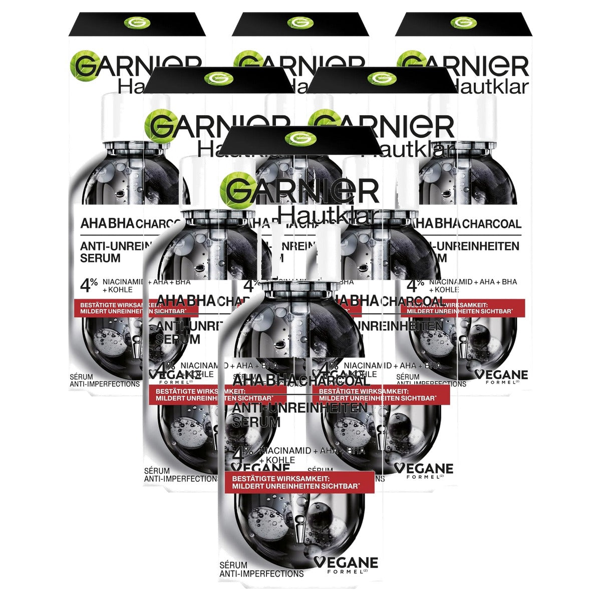 Garnier AHA + BHA Charcoal Serum met niacinamide 6 x 30 ml - Voordeelverpakking