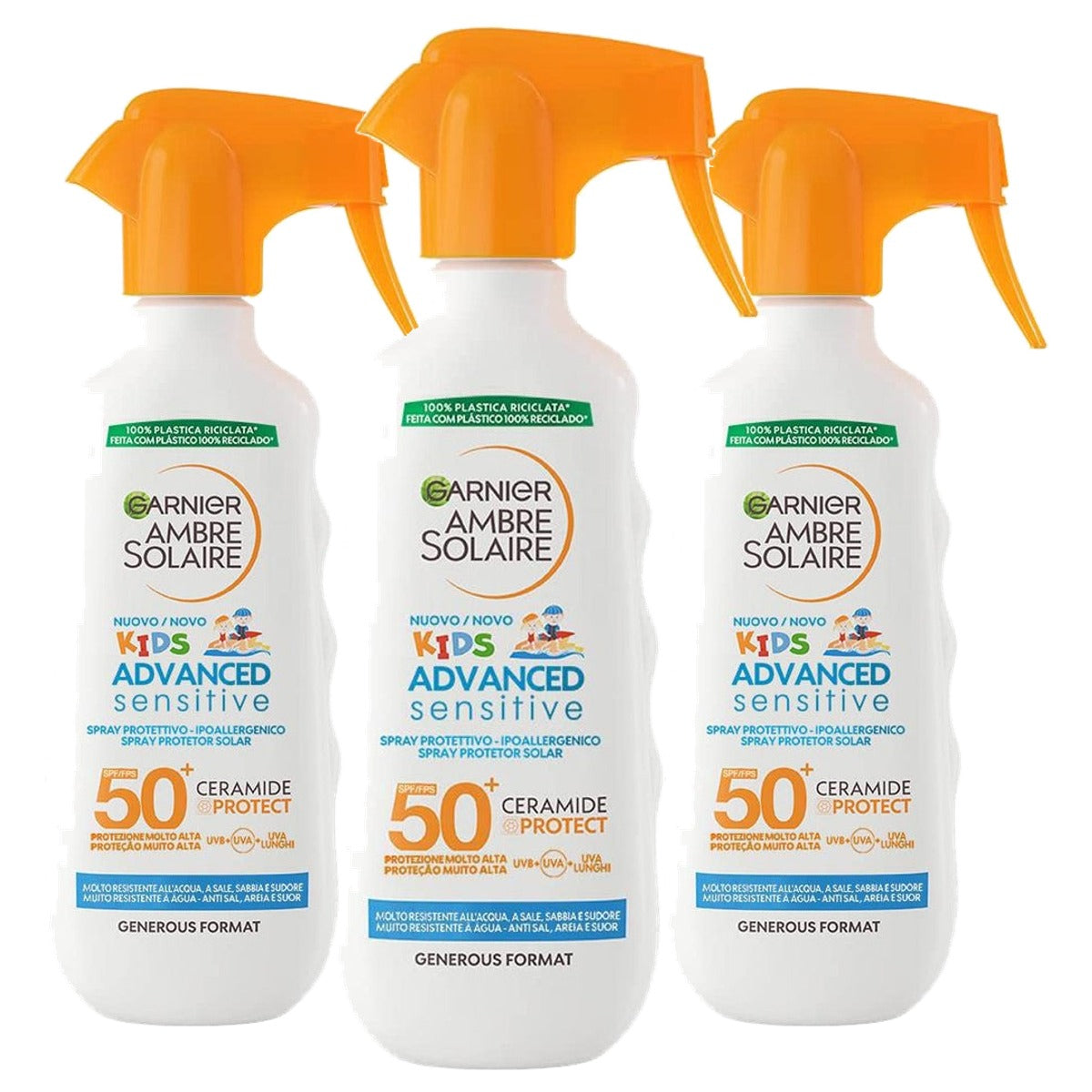 Garnier Ambre Solaire Advanced Sensitive Kids SPF50+ 3 x 270 ml - Voordeelverpakking
