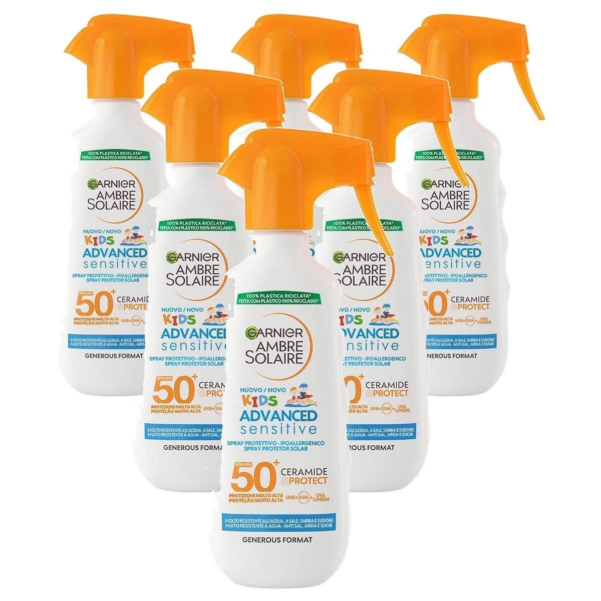 Garnier Ambre Solaire Advanced Sensitive Kids SPF50+ 6 x 270 ml - Voordeelverpakking