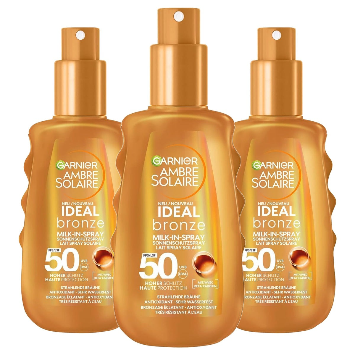 Garnier Ambre Solaire Ideal Bronze Milk-in-Spray SPF 50 3 x 150 ml - Voordeelverpakking