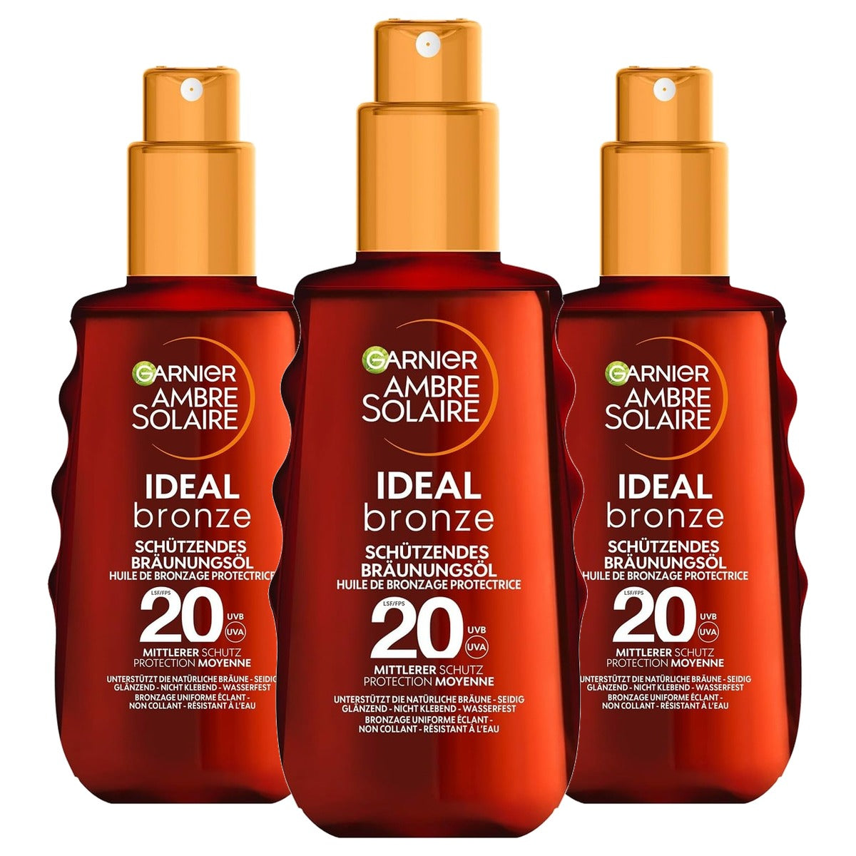 Garnier Ambre Solaire Ideal Bronze Zonneolie LSF20 3 x 150 ml - Voordeelverpakking