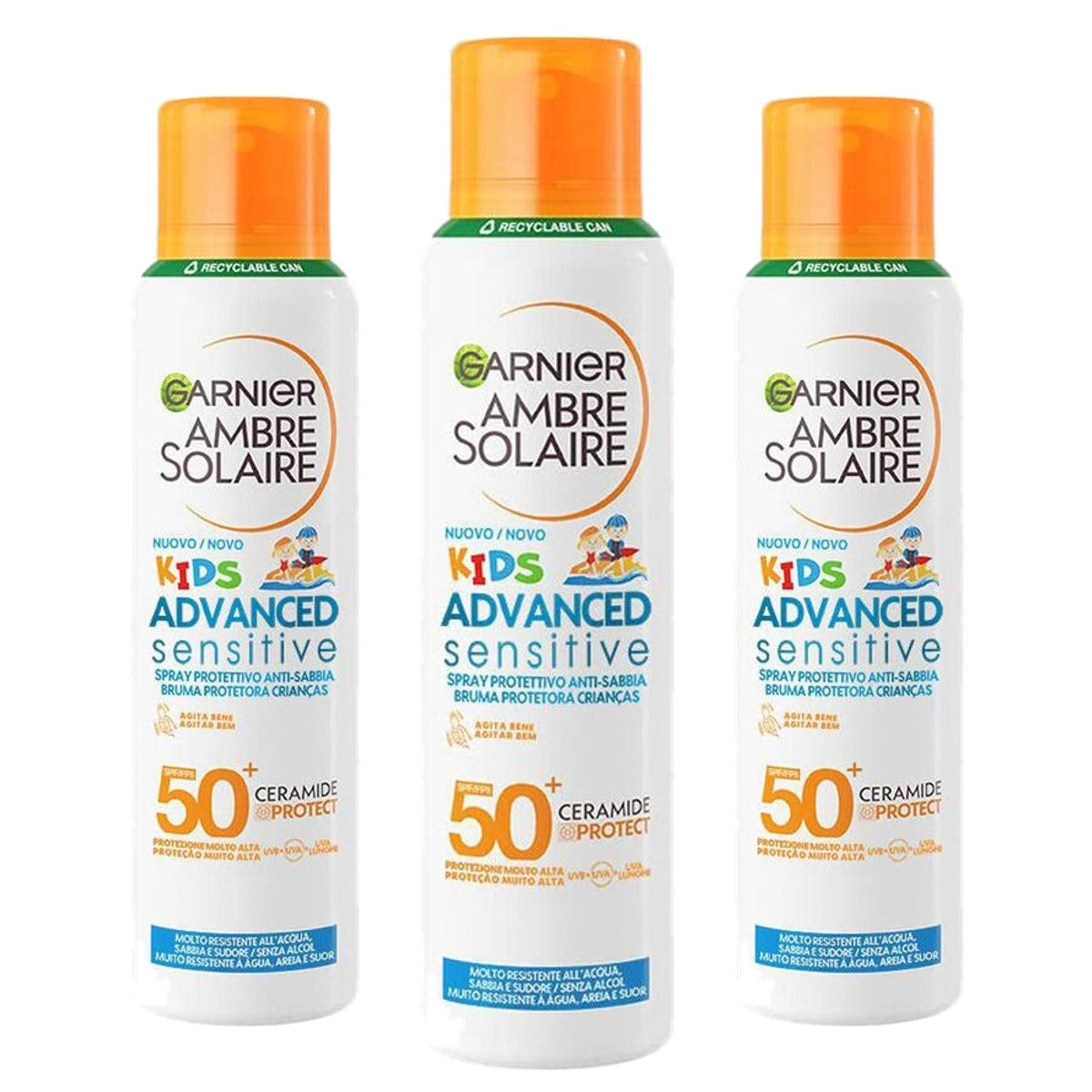 Garnier Ambre Solaire Kids Ceramide Protect SPF50+ 3 x 150 ml - Voordeelverpakking
