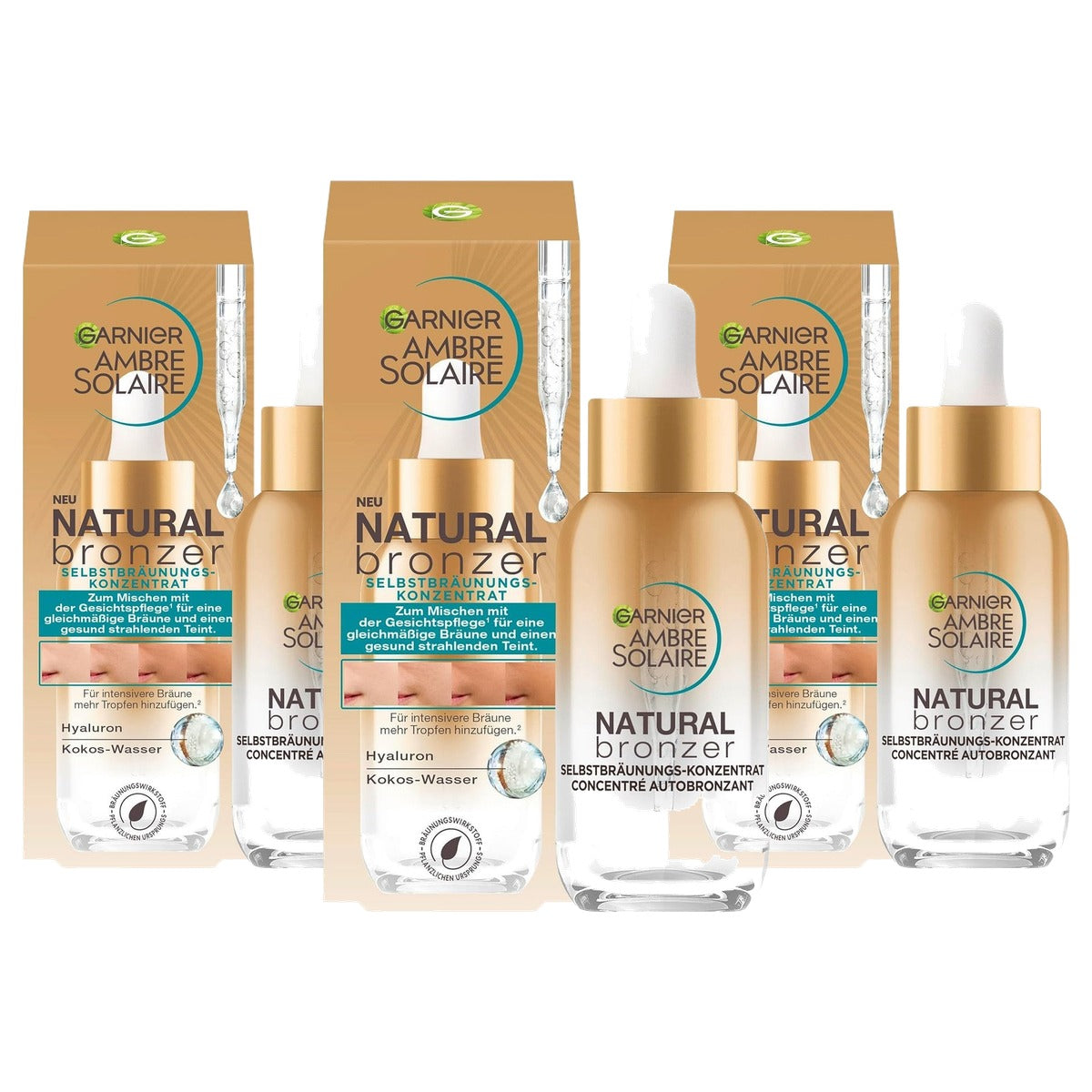 Garnier Ambre Solaire Natural Bronzer Zelfbruiningsconcentraat 3 x 30 ml - Voordeelverpakking