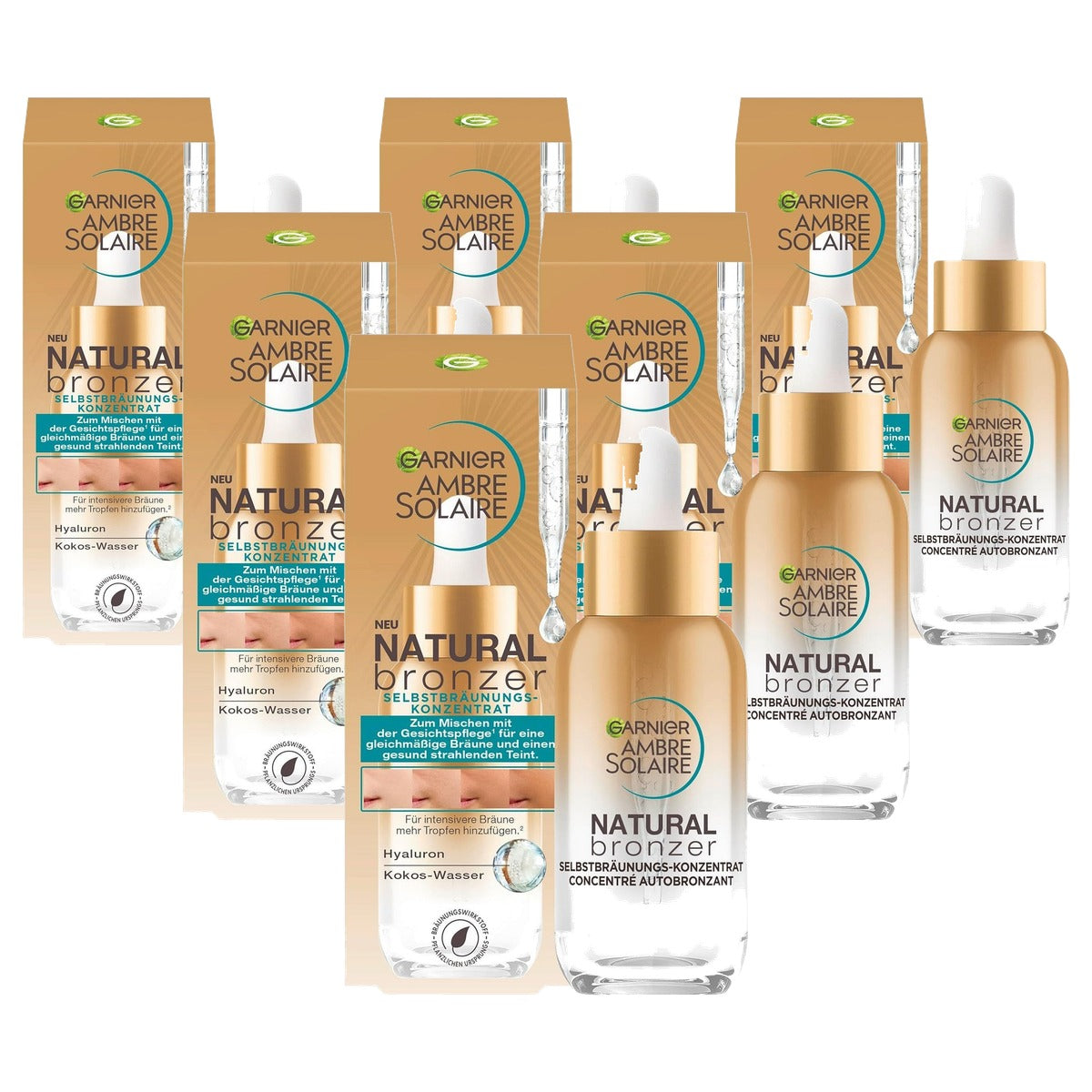 Garnier Ambre Solaire Natural Bronzer Zelfbruiningsconcentraat 6 x 30 ml - Voordeelverpakking