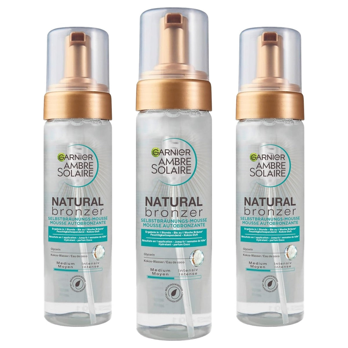 Garnier Ambre Solaire Natural Bronzer Zelfbruinende Mousse 3 x 200 ml - Voordeelverpakking