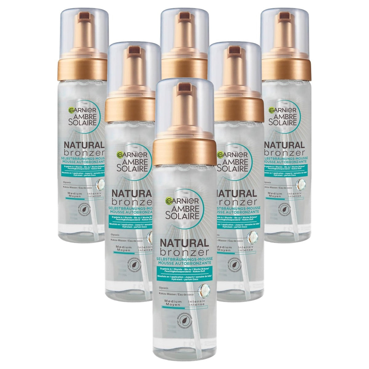 Garnier Ambre Solaire Natural Bronzer Zelfbruinende Mousse 6 x 200 ml - Voordeelverpakking