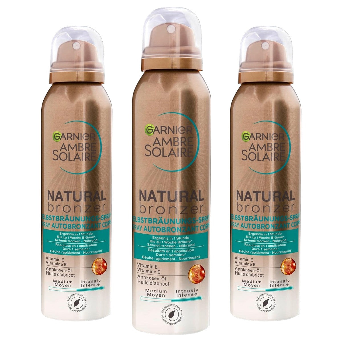 Garnier Ambre Solaire Natural Bronzer Zelfbruinende Spray 3 x 150 ml - Voordeelverpakking