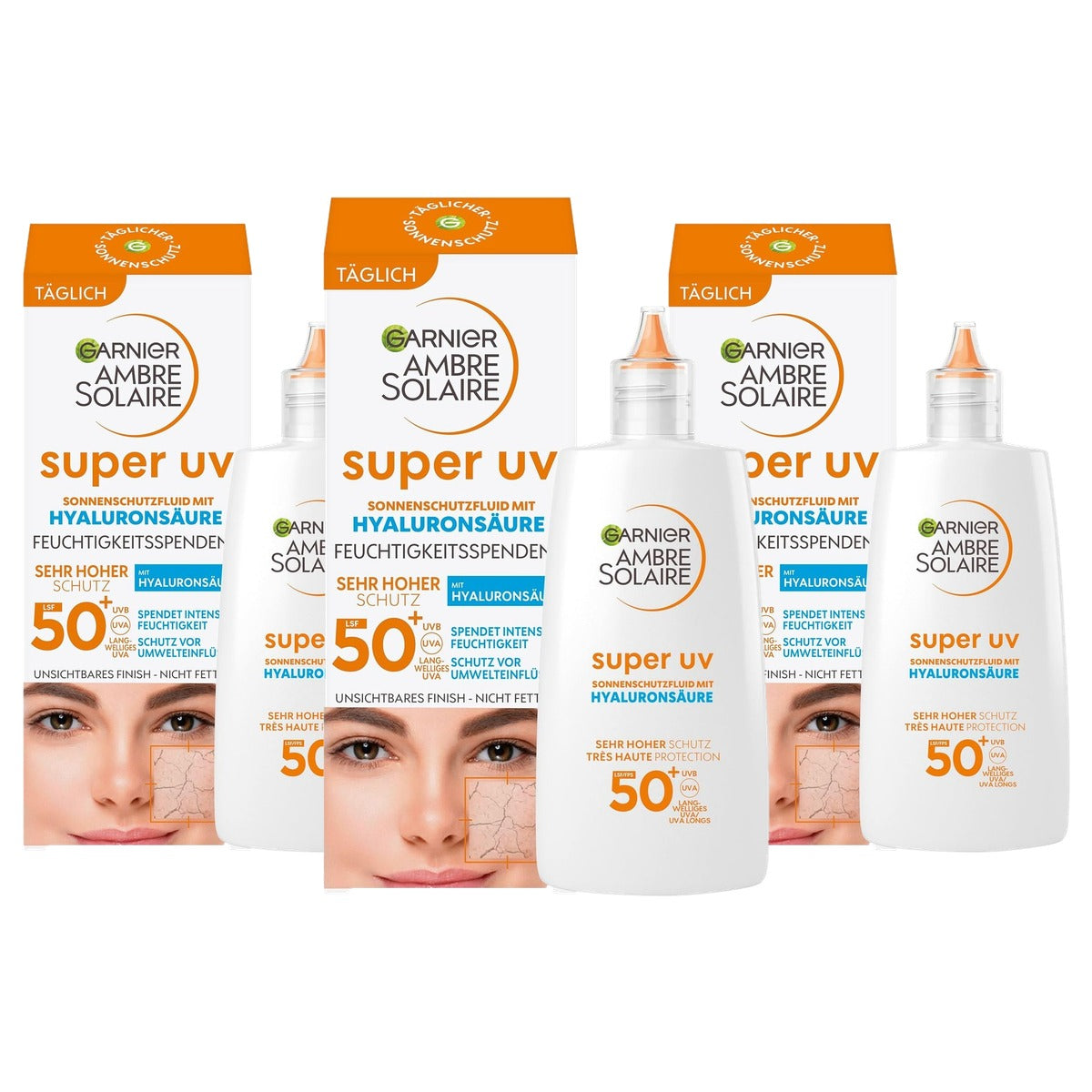 Garnier Ambre Solaire SPF 50+ Super UV Fluid 3 x 40 ml - Voordeelverpakking