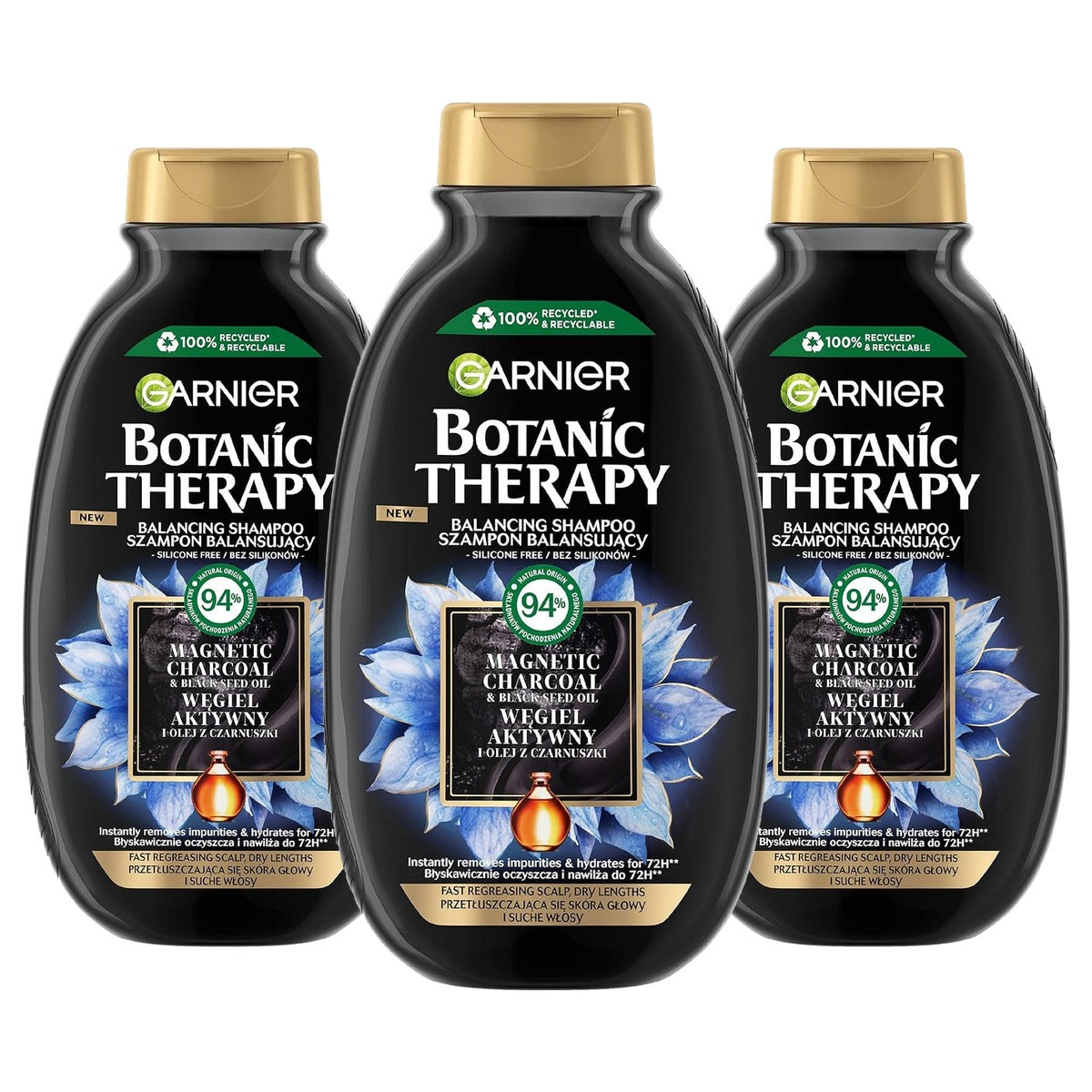 Garnier Botanic Therapy Actieve Kool & Zwarte Komijnolie Shampoo 3 x 400 ml - Voordeelverpakking
