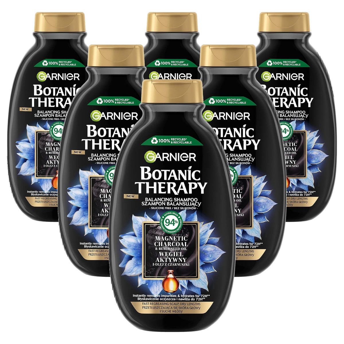 Garnier Botanic Therapy Actieve Kool & Zwarte Komijnolie Shampoo 6 x 400 ml - Voordeelverpakking