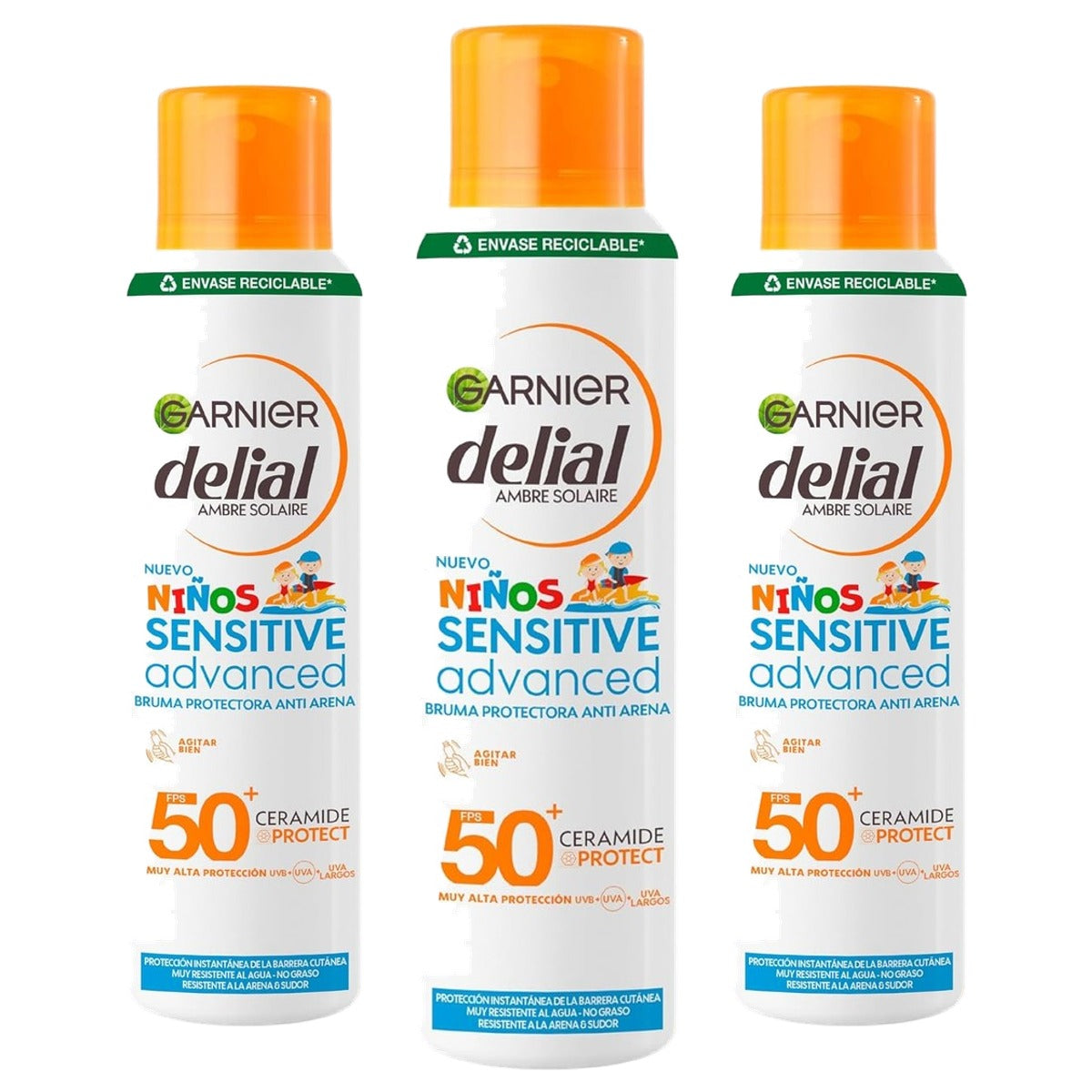 Garnier Delial Kids Sensitive Advanced Anti-zand SPF50+ 3 x 150 ml - Voordeelverpakking