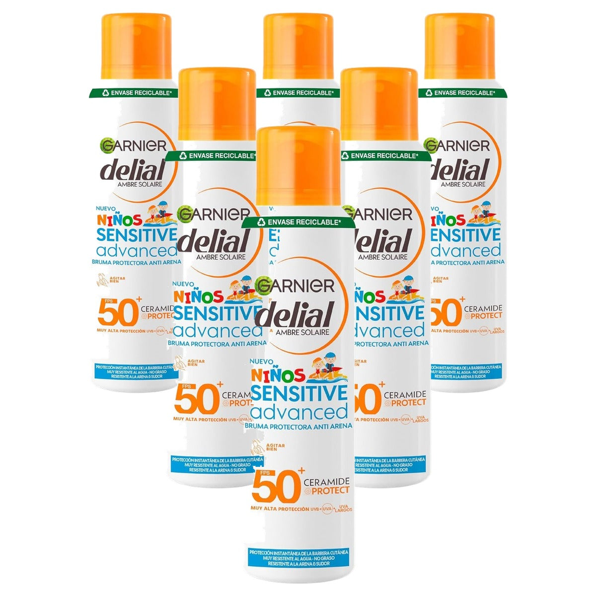 Garnier Delial Kids Sensitive Advanced Anti-zand SPF50+ 6 x 150 ml - Voordeelverpakking