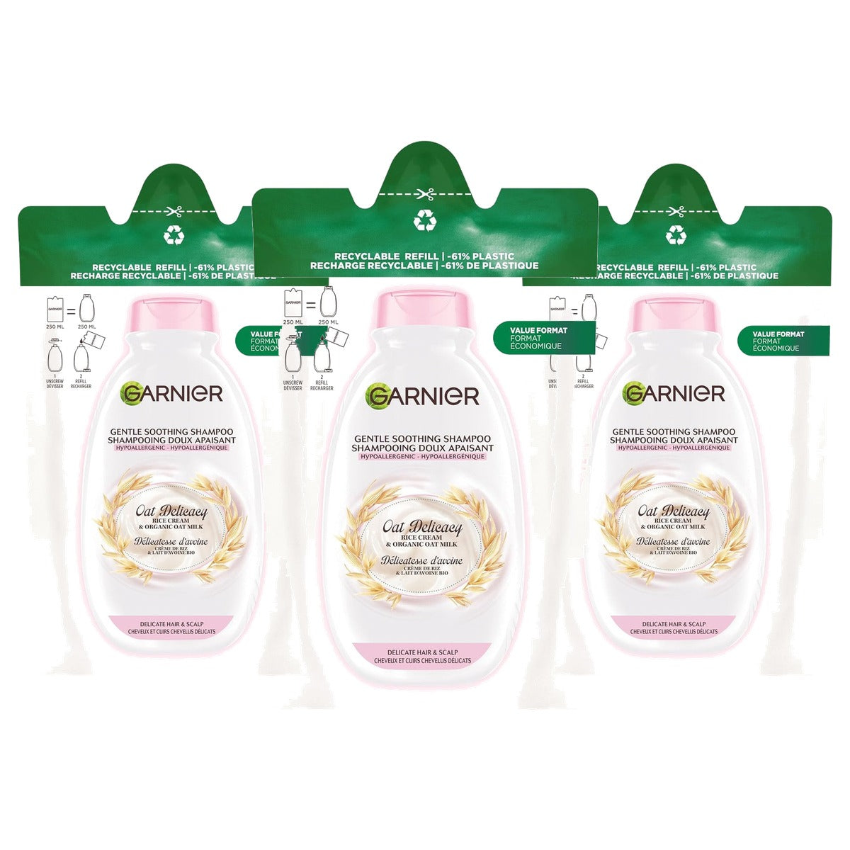 Garnier Echte Schatten Zachte Havermout Shampoo Navulling 3 x 250 ml - Voordeelverpakking