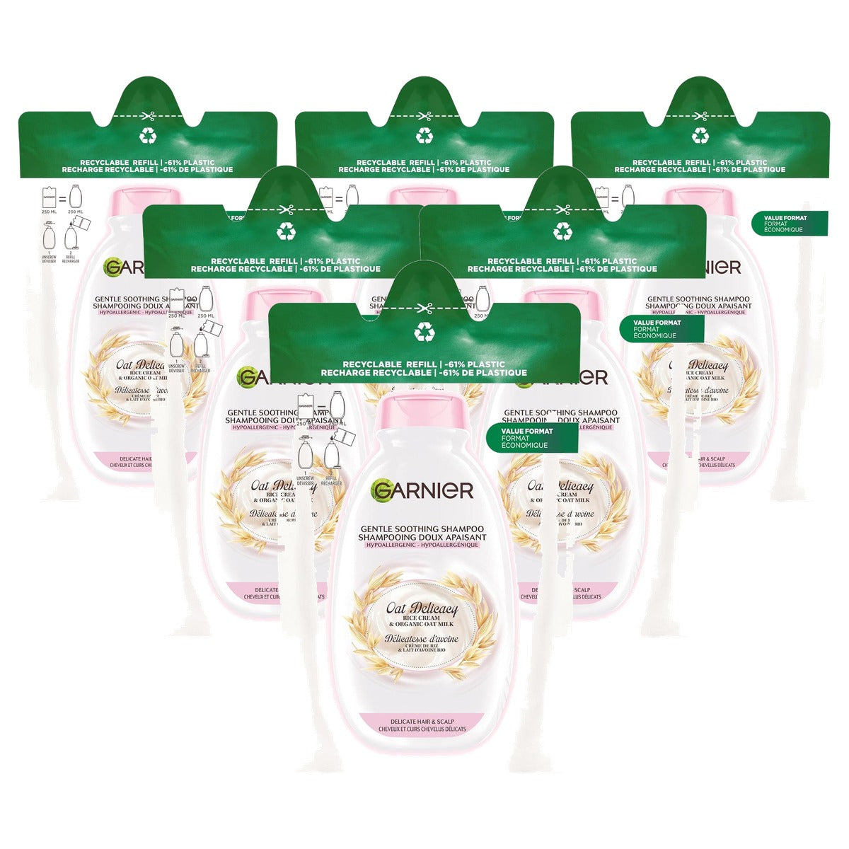 Garnier Echte Schatten Zachte Havermout Shampoo Navulling 6 x 250 ml - Voordeelverpakking