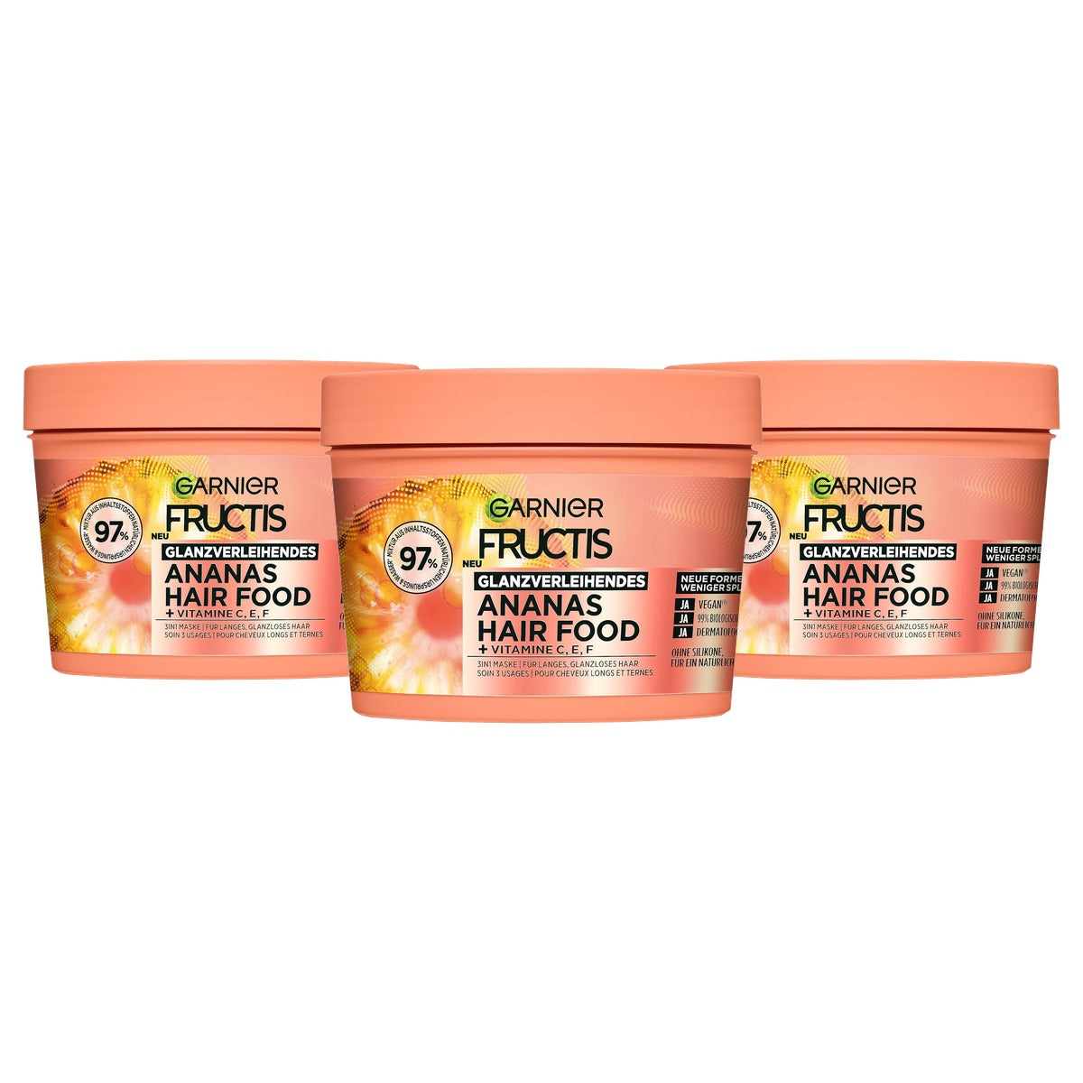 Garnier Fructis Ananas Hair Food 3-in-1 Haarmasker 3 x 400 ml - Voordeelverpakking
