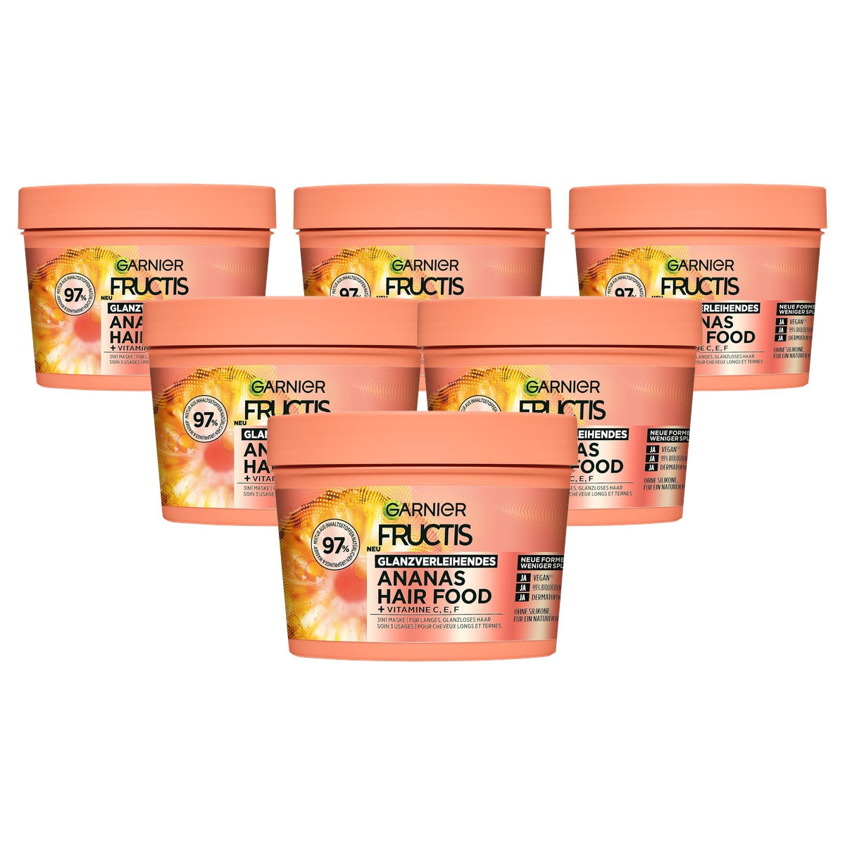 Garnier Fructis Ananas Hair Food 3-in-1 Haarmasker 6 x 400 ml - Voordeelverpakking