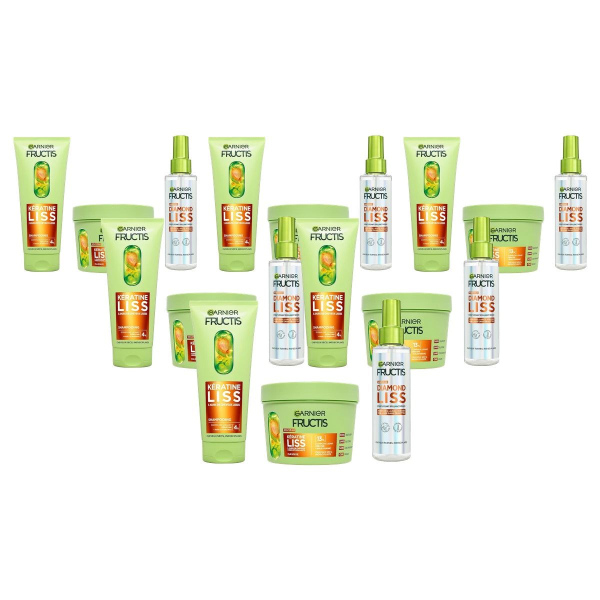 Garnier Fructis Keratin Liss Routine shampoo, masker & spray - 6-pack