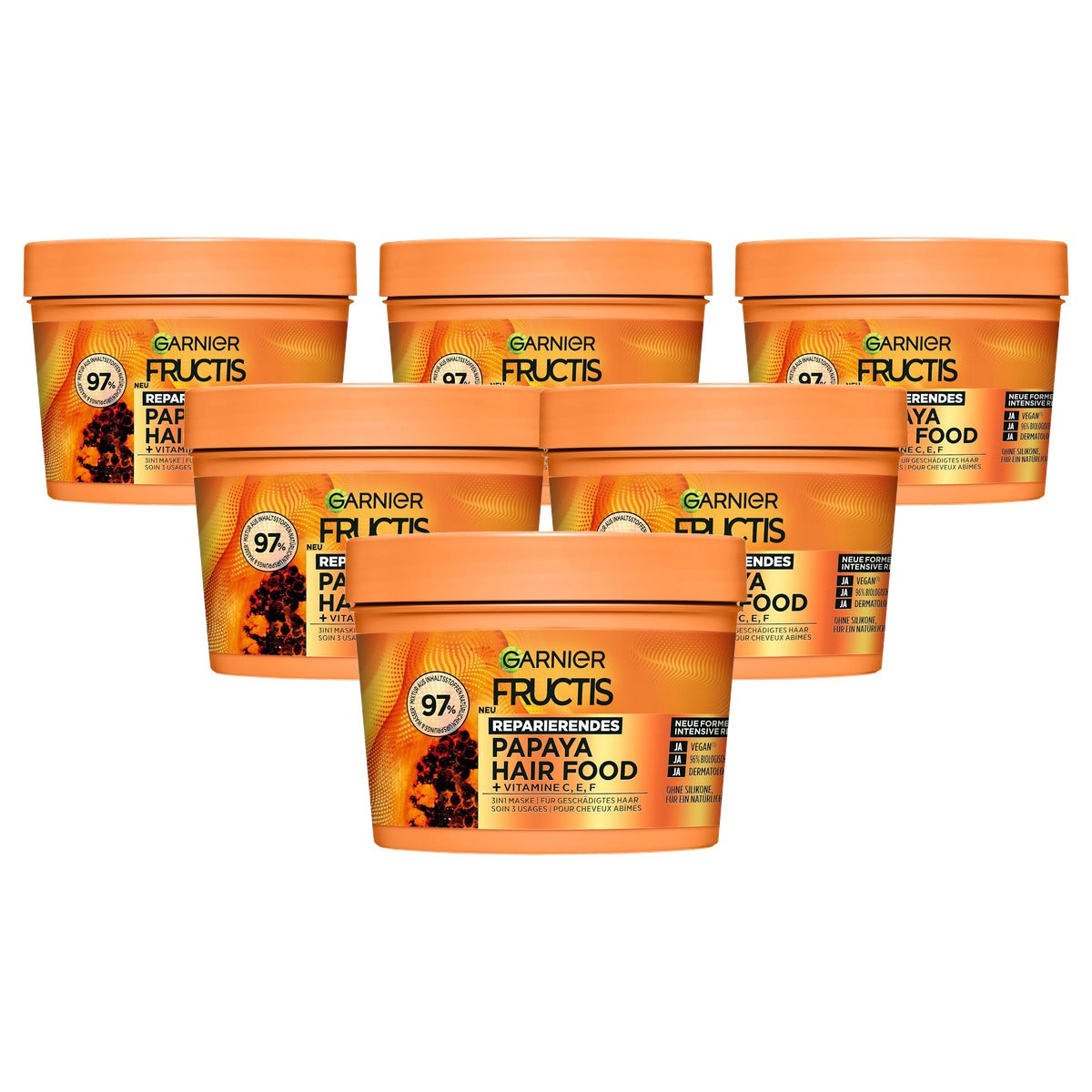 Garnier Fructis Papaya Hair Food 3-in-1 Haarmasker 6 x 400 ml - Voordeelverpakking
