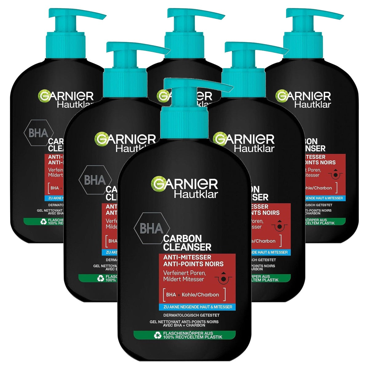 Garnier Hautklar BHA Carbon Cleanser Wasgel 6 x 250 ml - Voordeelverpakking