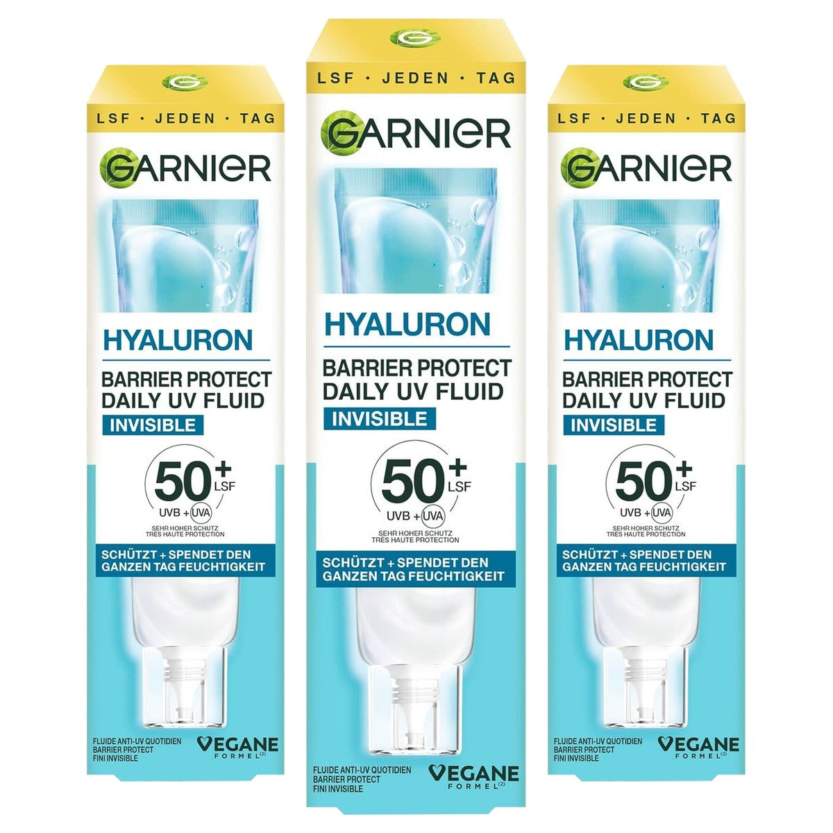 Garnier Hyaluron Barrier Protect Daily UV Fluid LSF50+ Invisible - 3-pack