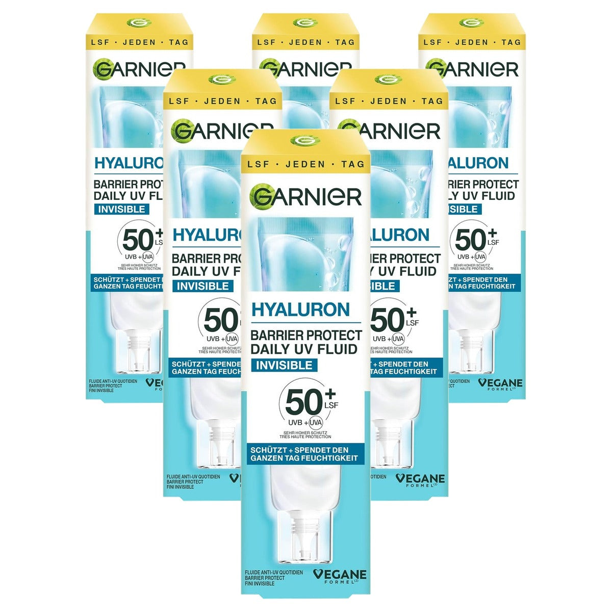 Garnier Hyaluron Barrier Protect Daily UV Fluid LSF50+ Invisible - 6-pack