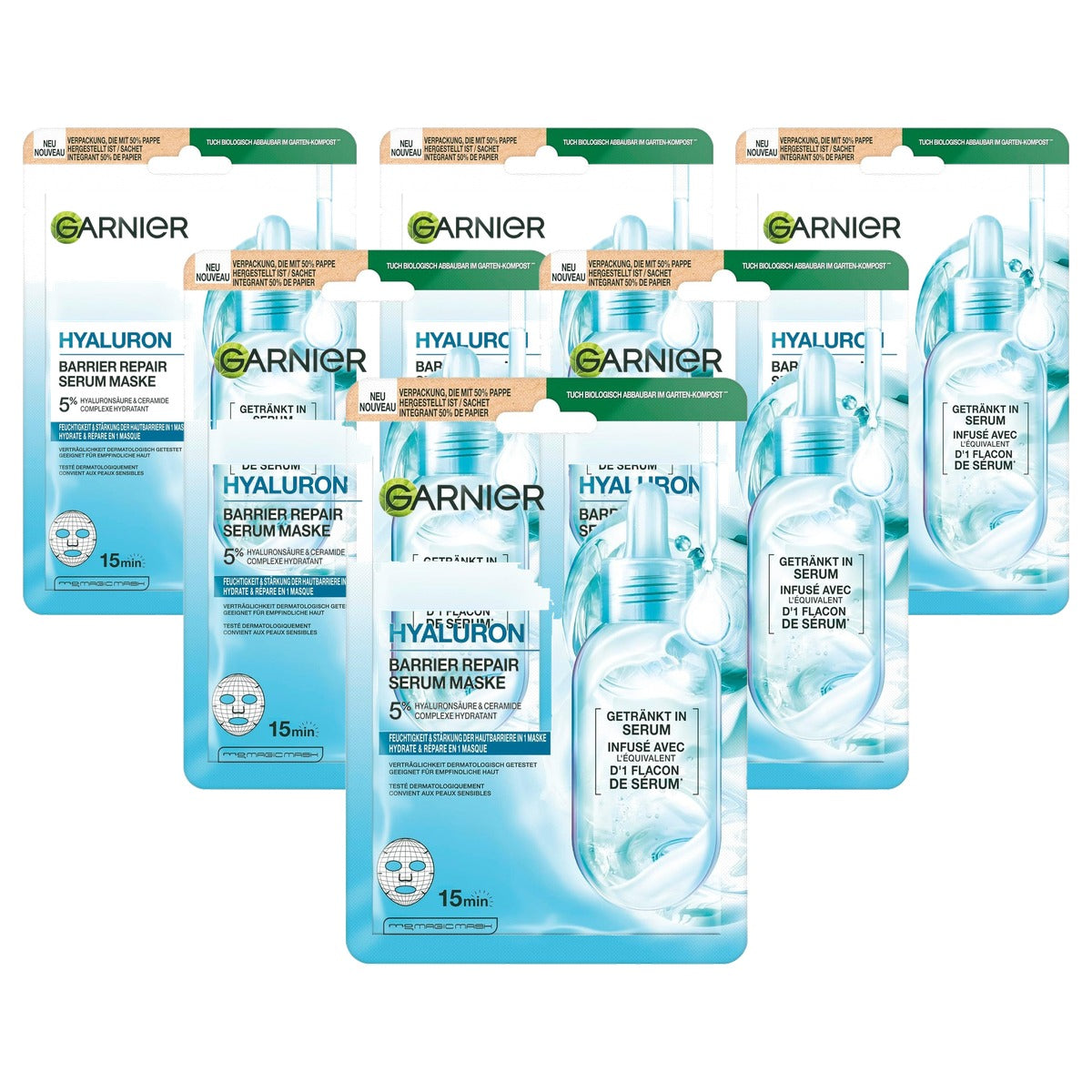 Garnier Hyaluron Barrier Repair Serum Masker 6 x 30 g - Voordeelverpakking