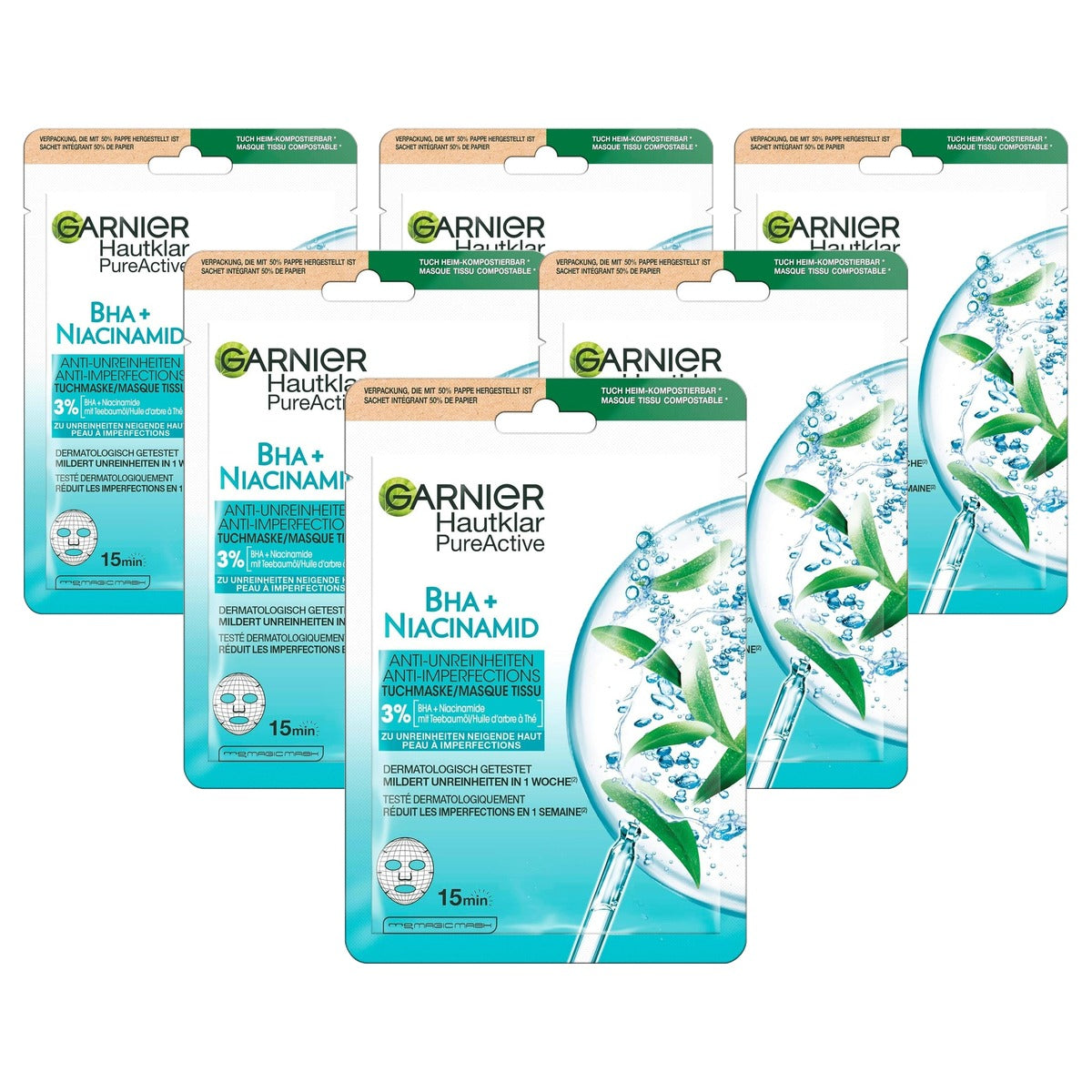 Garnier SkinActive Skin Clear Active Doekmasker 6 x 23 g - Voordeelverpakking