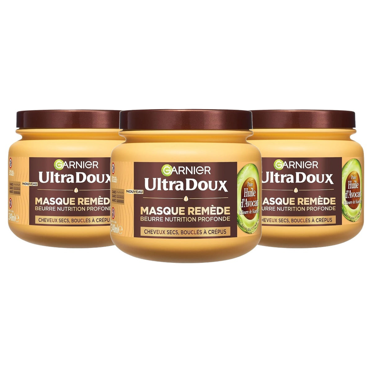Garnier Ultra Doux Haarmasker Avocado & Sheabutter 3 x 340 ml - Voordeelverpakking