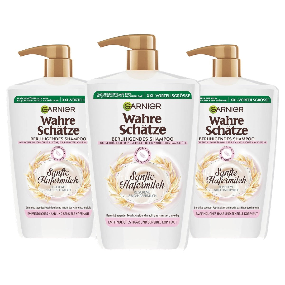 Garnier Wahre Schätze Kalmerende Shampoo Zachte Havermout 3 x 1000 ml - Voordeelverpakking