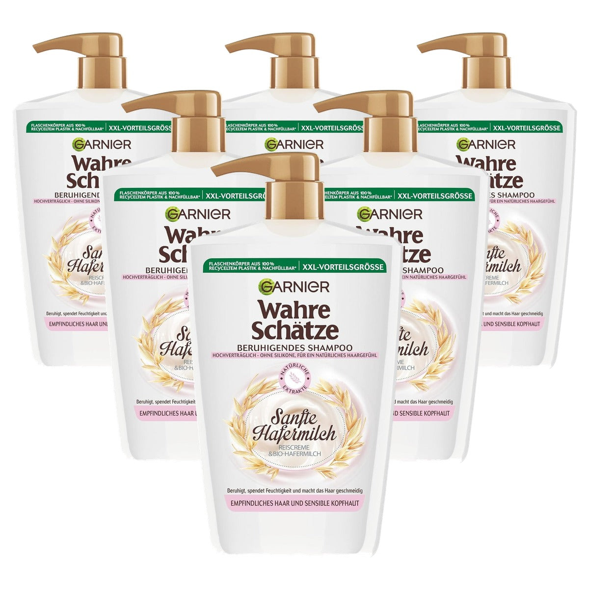 Garnier Wahre Schätze Kalmerende Shampoo Zachte Havermout 6 x 1000 ml - Voordeelverpakking