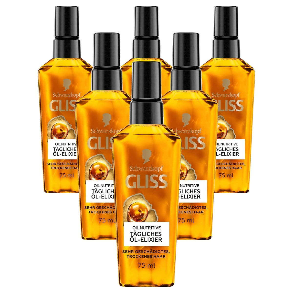 Gliss Haarolie dagelijkse olie-elixer 6 x 75 ml - Voordeelverpakking