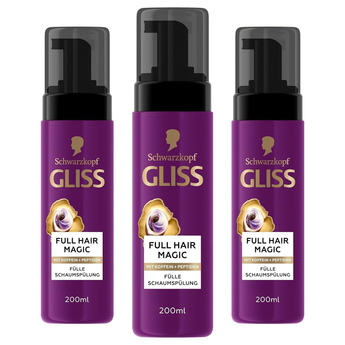 Gliss Kur Full Hair Magic Vulschuimspoeling 3 x 200 ml - Voordeelverpakking