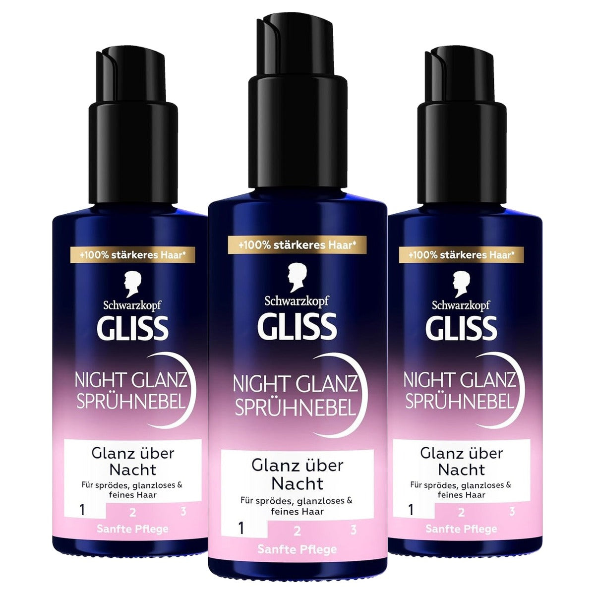 Gliss Kur Night Glans-spray 3 x 100 ml - Voordeelverpakking